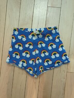 Maxomorra Girls' Blue Rainbow & Cloud Pull-On Shorts - 10 Years